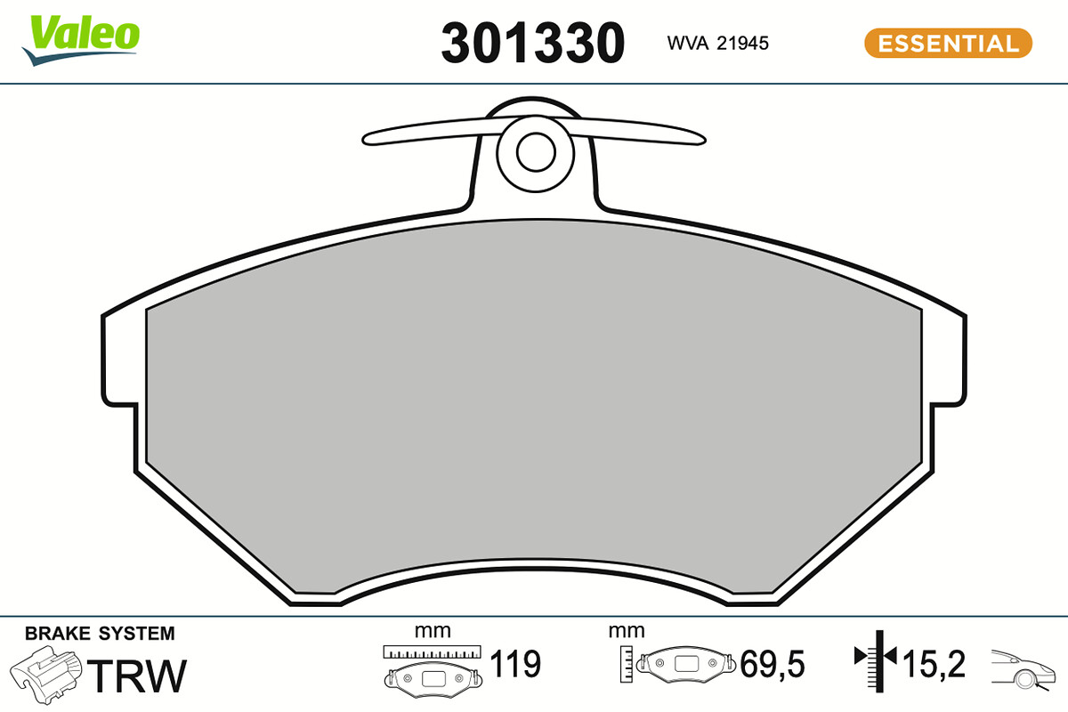Jeu de 4 plaquettes de frein VALEO ref. 301330